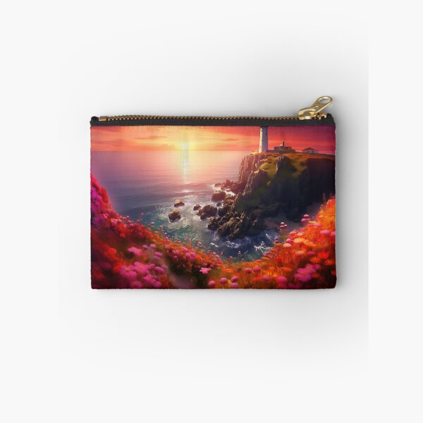 Item preview, Crimson Sunset Cliffs: Lighthouse Amidst Blooms designed and sold by smartart42.