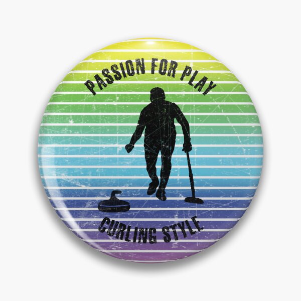 Item preview, Black silhouette of male curling player against the background of rainbow stripes designed and sold by HarridanCreates.
