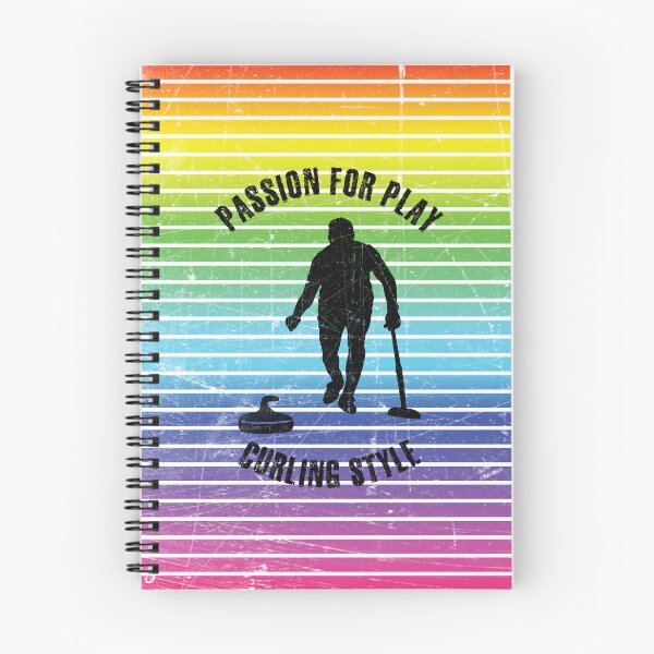 Item preview, Black silhouette of male curling player against the background of rainbow stripes designed and sold by HarridanCreates.