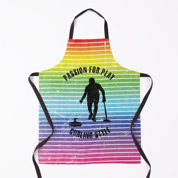 Item preview, Black silhouette of male curling player against the background of rainbow stripes designed and sold by HarridanCreates.