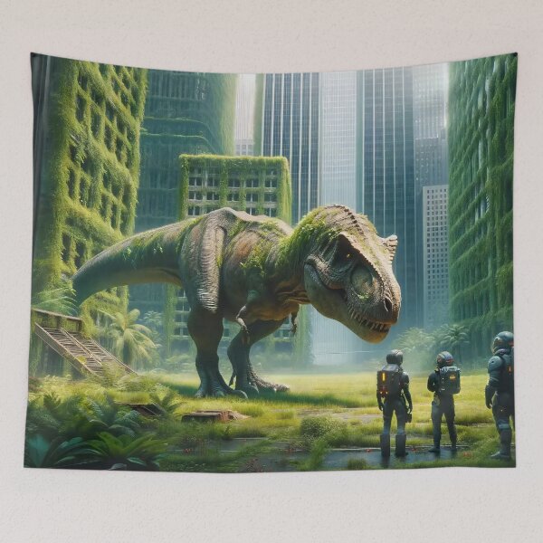 Item preview, Jurassic Encounter in Abandoned Urban Jungle designed and sold by ArtComixHaven.