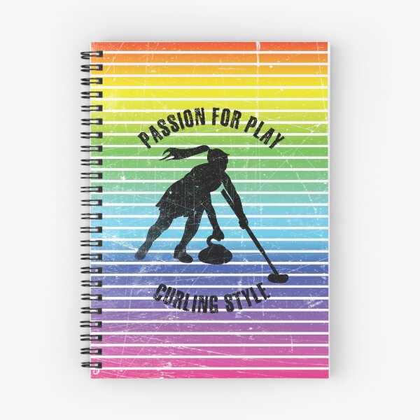 Item preview, Black silhouette of female curling player against the background of rainbow stripes designed and sold by HarridanCreates.