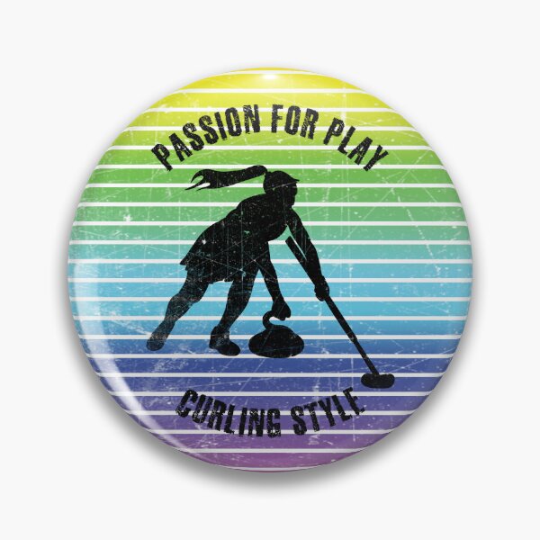 Item preview, Black silhouette of female curling player against the background of rainbow stripes designed and sold by HarridanCreates.
