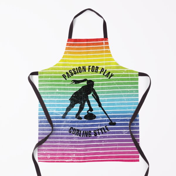 Item preview, Black silhouette of female curling player against the background of rainbow stripes designed and sold by HarridanCreates.