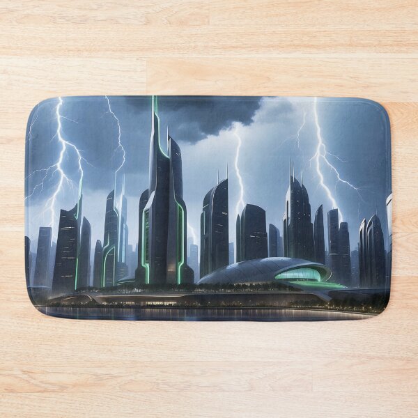 Item preview, Neon Lightning in Futuristic Metropolis designed and sold by ArtComixHaven.