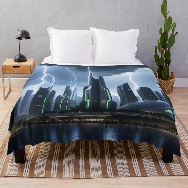 Item preview, Neon Lightning in Futuristic Metropolis designed and sold by ArtComixHaven.