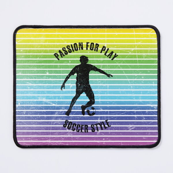 Item preview, Black silhouette of a man training soccer against the background of rainbow stripes designed and sold by HarridanCreates.
