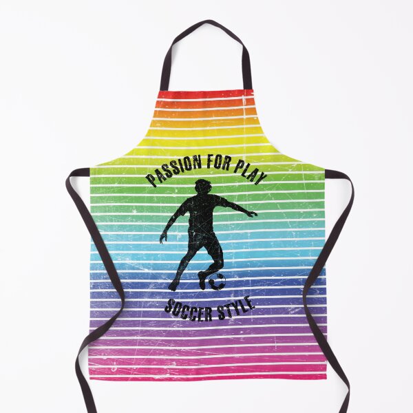 Item preview, Black silhouette of a man training soccer against the background of rainbow stripes designed and sold by HarridanCreates.