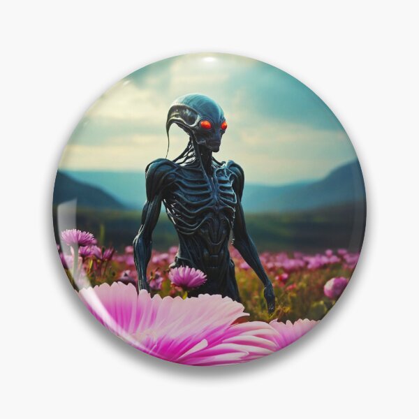Item preview, Alien In Fields With Big Pink Glowing Flowers designed and sold by SassyArtistry.