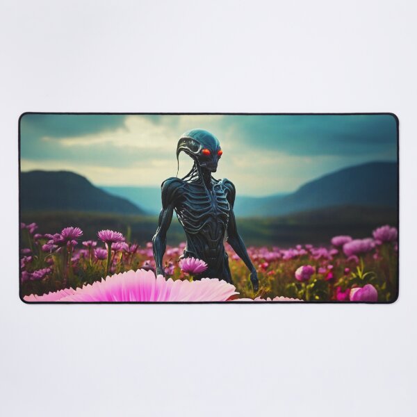 Item preview, Alien In Fields With Big Pink Glowing Flowers designed and sold by SassyArtistry.