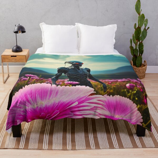 Item preview, Alien In Fields With Big Pink Glowing Flowers designed and sold by SassyArtistry.