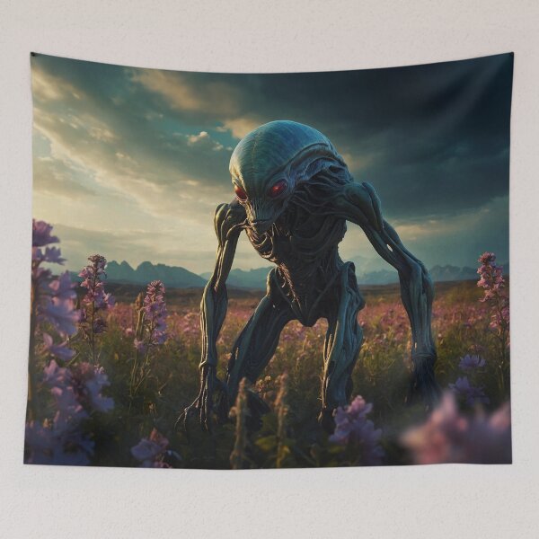 Item preview, Alien In Beautiful Pink Blossoming Flower Field designed and sold by SassyArtistry.