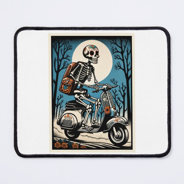 Item preview, Mexican Sugar Skull Skeleton Ridding a Scooter designed and sold by retrographics.