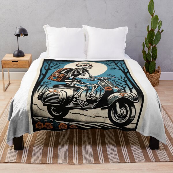 Item preview, Mexican Sugar Skull Skeleton Ridding a Scooter designed and sold by retrographics.