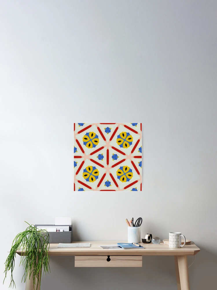 Thumbnail 2 of 3, Poster, White Yellow Spanish Tile SnubSquare Abstract Pattern designed and sold by IncoherentFab.