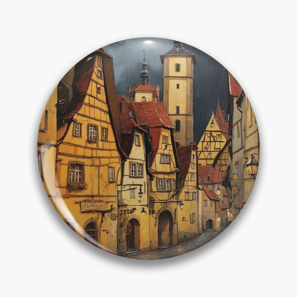 Item preview, Rothenburg Ob Der Tauber Germany Rainy Night Vintage Travel Poster Art designed and sold by TravelersGems.
