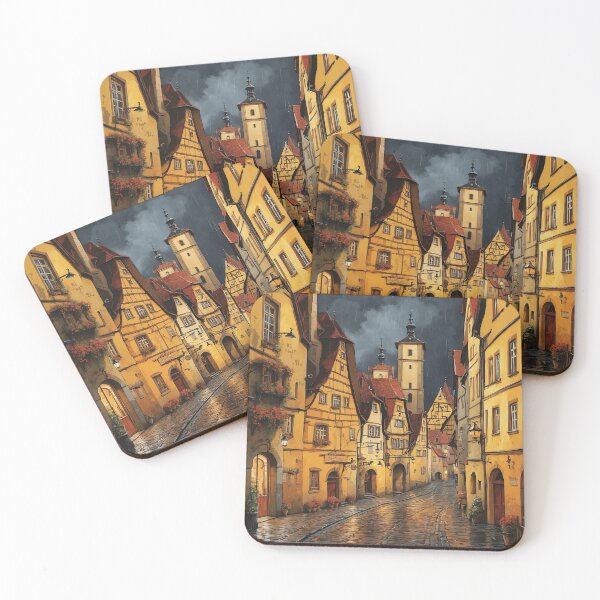 Item preview, Rothenburg Ob Der Tauber Germany Rainy Night Vintage Travel Poster Art designed and sold by TravelersGems.