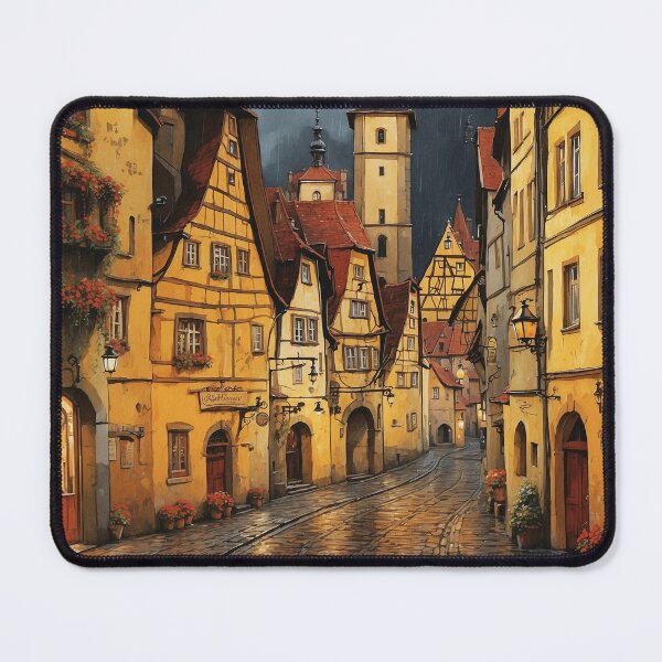 Item preview, Rothenburg Ob Der Tauber Germany Rainy Night Vintage Travel Poster Art designed and sold by TravelersGems.