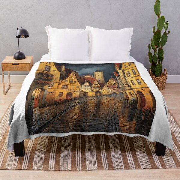 Item preview, Rothenburg Ob Der Tauber Germany Rainy Night Vintage Travel Poster Art designed and sold by TravelersGems.
