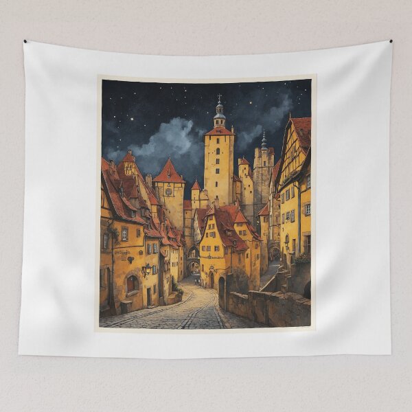 Artikelvorschau, Kopie von Deutschland Rothenburg Ob Der Tauber Sternennacht Vintage Reiseplakatkunst entworfen und verkauft von TravelersGems.