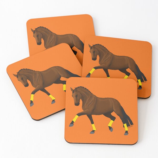 Item preview, Trotting Bay Warmblood with Yellow Wraps designed and sold by DappledMoon.