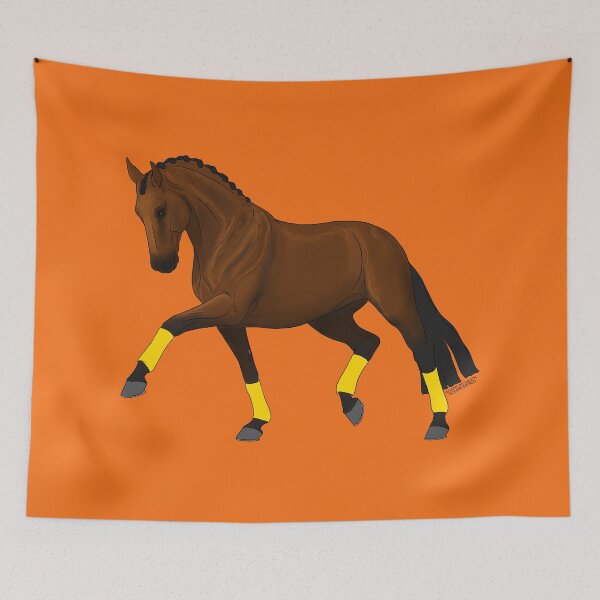 Item preview, Trotting Bay Warmblood with Yellow Wraps designed and sold by DappledMoon.