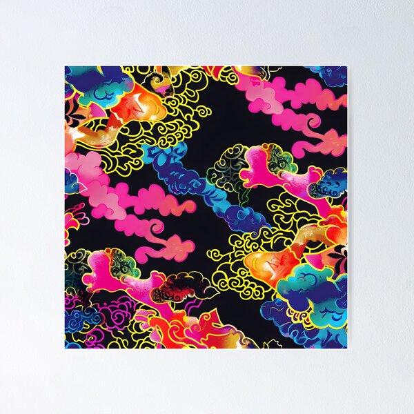 Item preview, Nubes electrizantes: Neon Mega Mendung Batik Fusion designed and sold by WADRIUS.