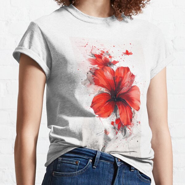Red Watercolor Flower  Classic T-Shirt