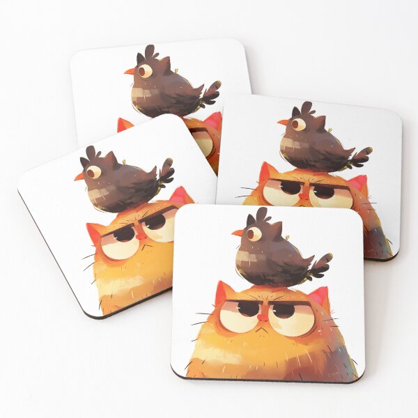 Item preview, Bird on Cat Cartoon  designed and sold by Bwittaya.