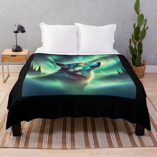 Item preview, Wolf with Northern Lights designed and sold by RedPumpFlash.