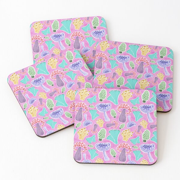 Item preview, Vibrant Watercolor Mushrooms, Pink designed and sold by serafineaandd.