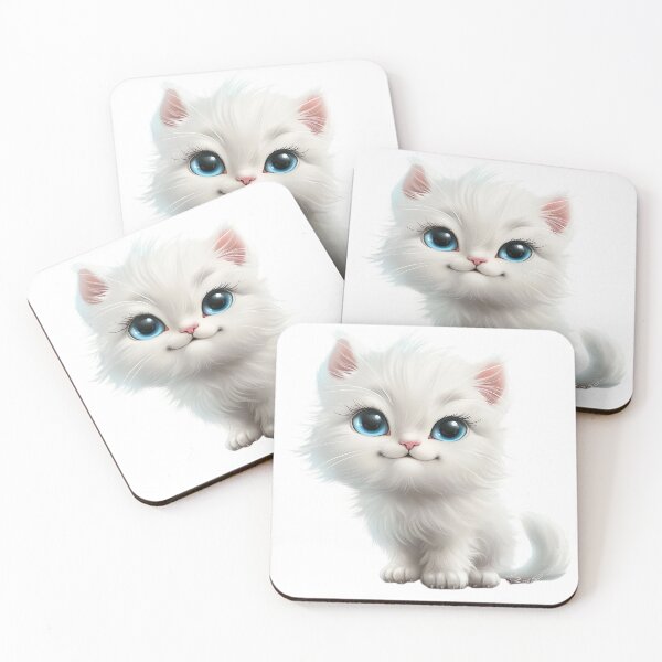 Item preview, Fluffy White Kitten with Sparkling Blue Eyes designed and sold by prehistoricco.