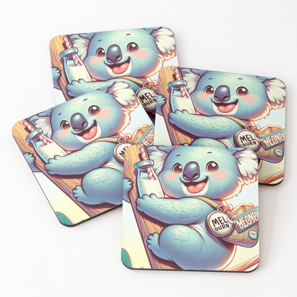Item preview, baby koala animal with milk bottle on eucalyptus tree designed and sold by Bubududu1234.