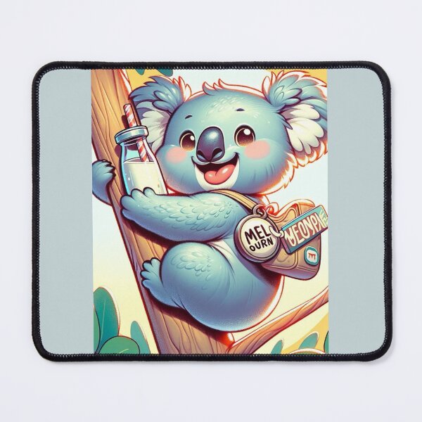 Item preview, baby koala animal with milk bottle on eucalyptus tree designed and sold by Bubududu1234.