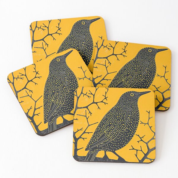 Item preview, Yellow and Black Traditional Ukiyo-e Bird Woodblock Print designed and sold by GulDesignCo.