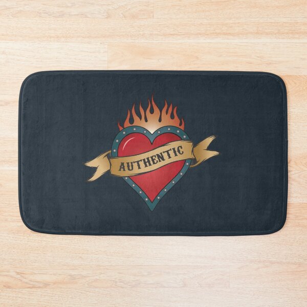 Item preview, Heart With Flames and 'Authentic' Scroll, Vintage Traditional Tattoo Design designed and sold by Foxalla.