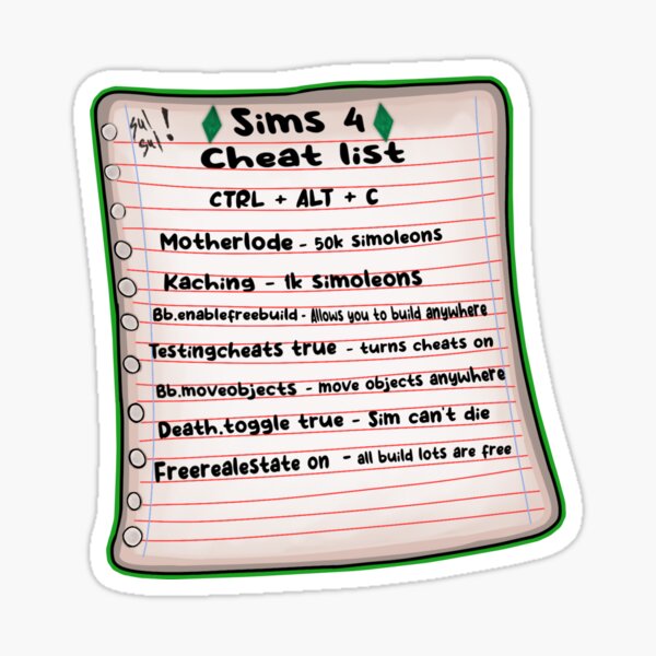 Sims cheat sheet / green