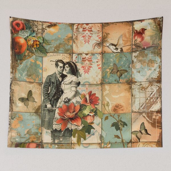 Item preview, Vintage Chabby Mosaics Tile Birds Fruits designed and sold by GrinGalore.