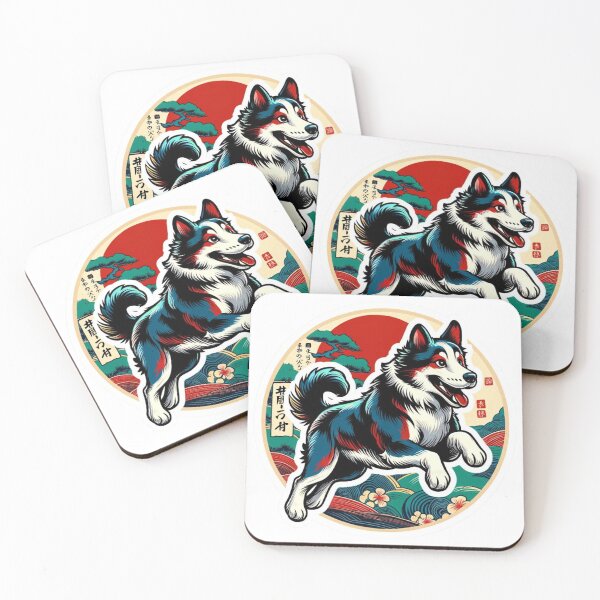 Artikelvorschau, Hundeaufkleber, traditioneller japanisch inspirierter Husky-Hundeaufkleber – perfekt für Laptops, Wasserflaschen und individuelle Geschenke – lebendige, langlebige, wetterbeständige Aufkleber entworfen und verkauft von AlphaPODMonkey.