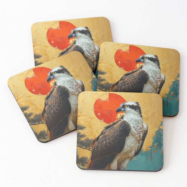 Item preview, Falcon standing art in turquoise water with red sun designed and sold by Rockwpapart.