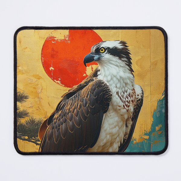 Item preview, Falcon standing art in turquoise water with red sun designed and sold by Rockwpapart.