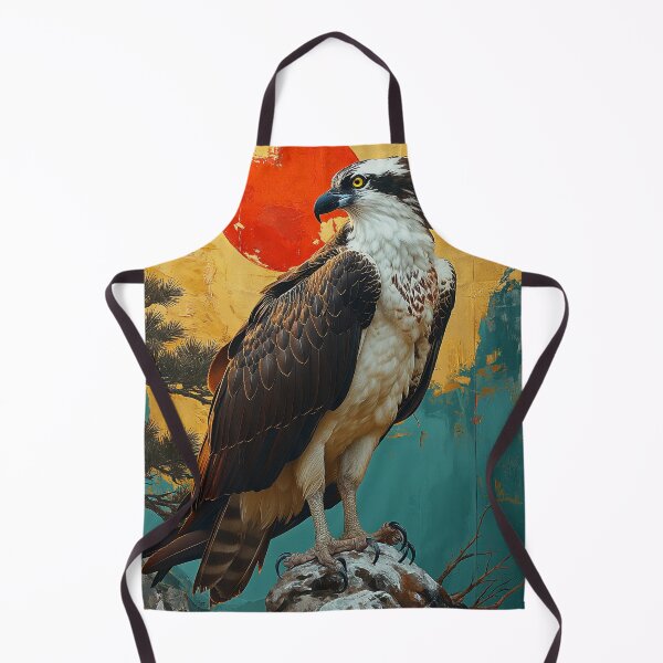 Item preview, Falcon standing art in turquoise water with red sun designed and sold by Rockwpapart.