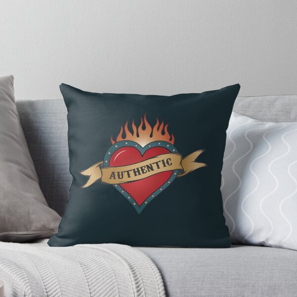 Item preview, Heart With Flames and 'Authentic' Scroll, Vintage Traditional Tattoo Design designed and sold by Foxalla.