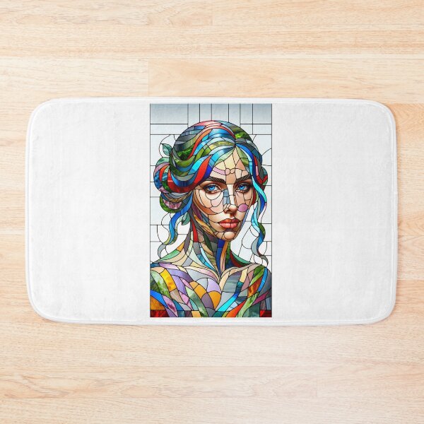 Item preview, Portrait of a woman depicted in the style of a stained glass window, with colorful glass pieces and lead reinforcements designed and sold by AndreaMart.