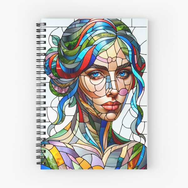 Item preview, Portrait of a woman depicted in the style of a stained glass window, with colorful glass pieces and lead reinforcements designed and sold by AndreaMart.
