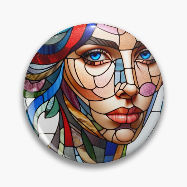 Item preview, Portrait of a woman depicted in the style of a stained glass window, with colorful glass pieces and lead reinforcements designed and sold by AndreaMart.