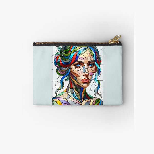 Item preview, Portrait of a woman depicted in the style of a stained glass window, with colorful glass pieces and lead reinforcements designed and sold by AndreaMart.