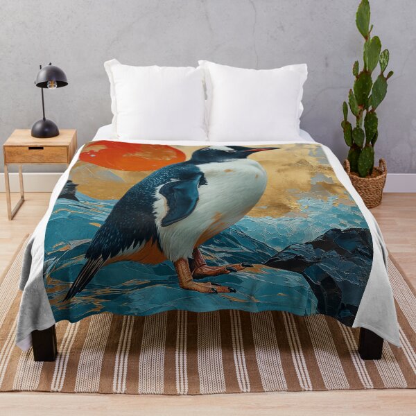 Item preview, Penguin art standing in turquoise water with a red sun designed and sold by Rockwpapart.
