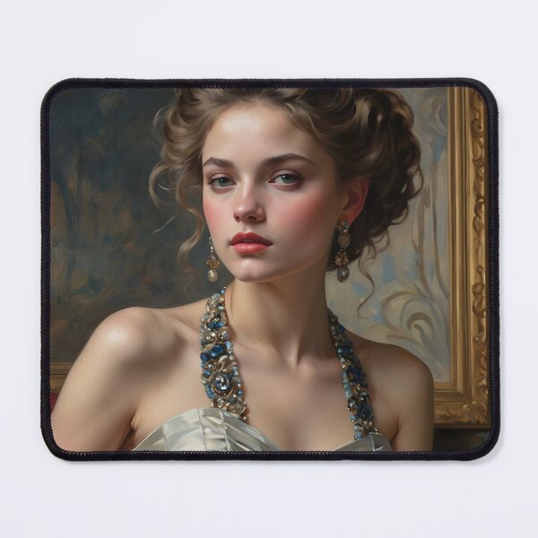 Item preview, Young Queen beautiful girl portrait victorian post modern oil painting print art evening vintage dress which is richly decorated with precious jewelry designed and sold by naivnoia.