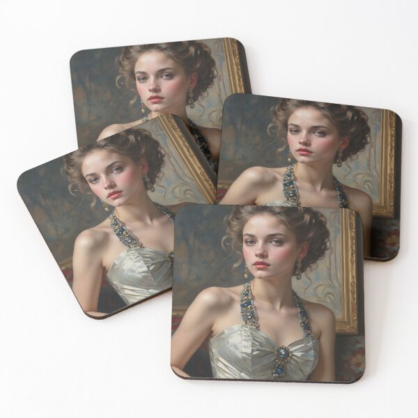 Item preview, Young Queen beautiful girl portrait victorian post modern oil painting print art evening vintage dress which is richly decorated with precious jewelry designed and sold by naivnoia.